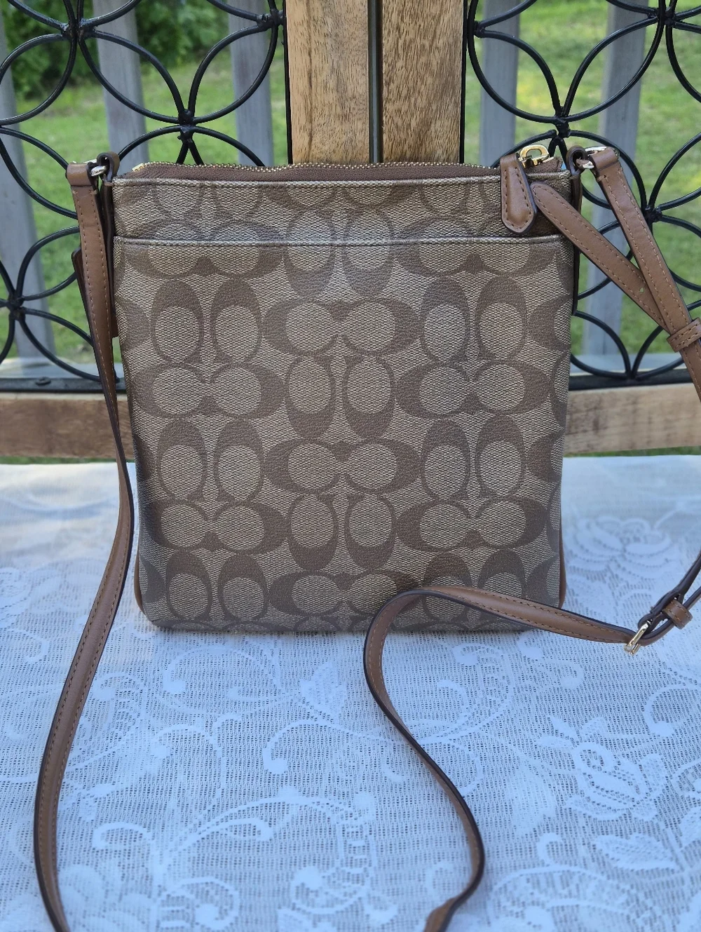 Coach Brown Signature Coated Canvas Crossbody With Leather Trim